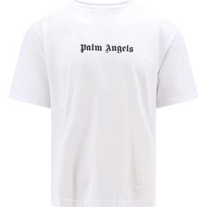 Palm Angels, Tops, Heren, Wit, XL, Katoen, Witte Geribbelde Crew-neck T-shirt