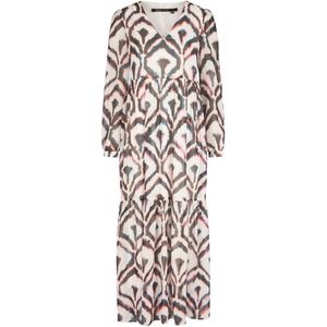 Marc Aurel, Lange Mouw V-hals Jurk met All-Over Print Veelkleurig, Dames, Maat:XL