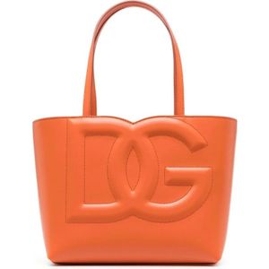 Dolce & Gabbana, Tassen, Dames, Oranje, ONE Size, Oranje Logo Reliëf Tote Tas
