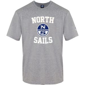 North Sails, Tops, Heren, Grijs, S, Heren T-shirt in effen kleur met voorprint