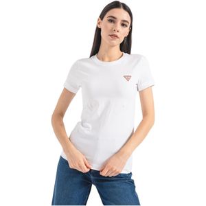 Guess, Tops, Dames, Wit, S, Stretch T-shirt - Wit, Aansluitend, Korte Mouw