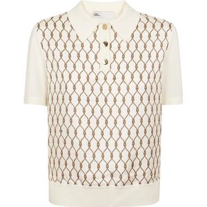 Tory Burch, Nieuwe Ivory Brown Knot Zijden Polo Beige, Dames, Maat:S