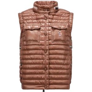 Moncler, Jassen, Dames, Bruin, L, Polyester, Outdoor donzen bodywarmer met capuchon