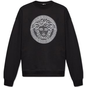Versace, Sweatshirts & Hoodies, Heren, Zwart, L, Geborduurde hoodie