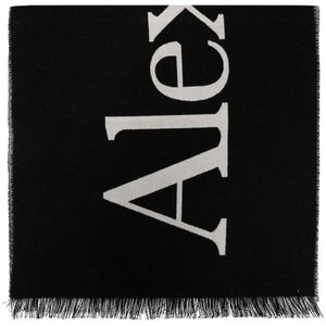 Alexander McQueen, Accessoires, Heren, Zwart, ONE Size, Wol, Sjaal met logo