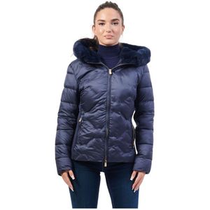 Fracomina, Jassen, Dames, Blauw, XS, Blauwe Gewatteerde Hoodiejas