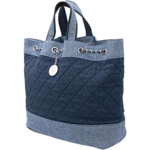 Chanel Vintage, Pre-owned, Dames, Blauw, ONE Size, Katoen, Pre-owned Cotton totes