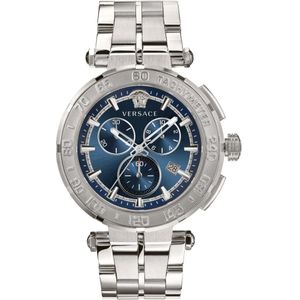 Versace, Greca Chrono Chronograaf Stalen Armband Horloge Grijs, Heren, Maat:ONE Size
