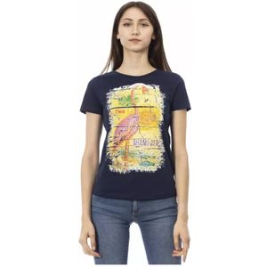 Trussardi, Blauw Katoenen T-shirt met Korte Mouwen Blauw, Dames, Maat:S