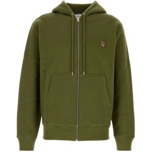 Maison Kitsuné, Sweatshirts & Hoodies, Heren, Groen, S, Katoen, Groene Fox Head Patch Hoodie