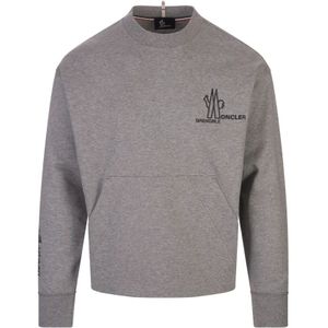 Moncler, Sweatshirts & Hoodies, Heren, Grijs, L, Katoen, Reflecterende Grijze Crewneck Sweatshirt