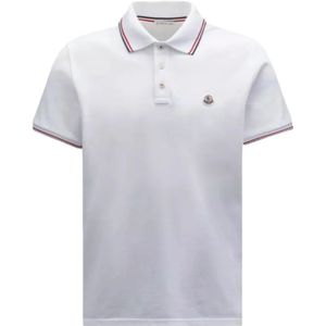 Moncler, Tops, Heren, Wit, L, Katoen, Tricolour Trim Polo Shirt