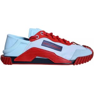 Dolce & Gabbana, Schoenen, Heren, Blauw, 44 EU, Leer, Blauw Rood Lage Top Sneakers Heren Schoenen