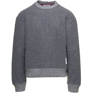 Thom Browne, Grijze Wol Fleece Crewneck Sweater met CB RWB Stripe Grijs, Heren, Maat:L