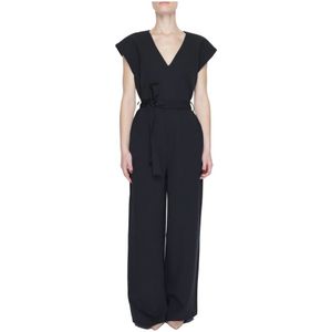 Vila, Zwart V-hals Jumpsuit Korte Mouw Zwart, Dames, Maat:2XL