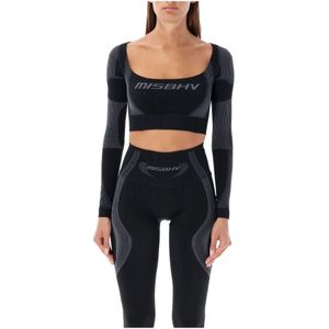 Misbhv, Tops, Dames, Zwart, M, Polyester, Zwarte Actieve Crop Top Aw 24