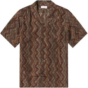 Dries Van Noten, Overhemden, Heren, Bruin, L, Bruine Zijden Grafische Print Shirt