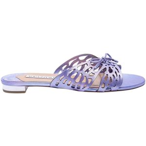 Aquazzura, Metalen leren muilen met vlinderuitsparingen Blauw, Dames, Maat:37 1/2 EU