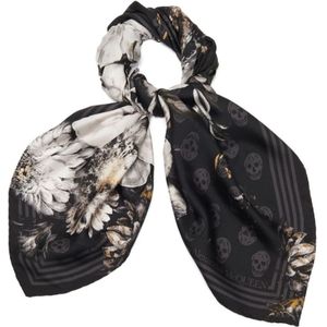 Alexander McQueen, Accessoires, Dames, Veelkleurig, ONE Size, Bloemen Skull Print Zijden Sjaal