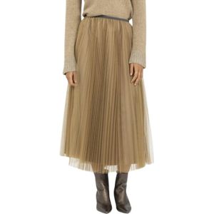 Fabiana Filippi, Rokken, Dames, Beige, S, Tule, Lange Tule Rok met Elastische Taille