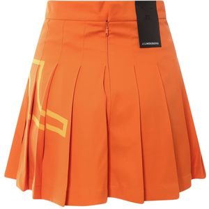 J.Lindeberg, Rokken, Dames, Oranje, S, Polyester, Gerecyclede Plooirok met Shorts Detail