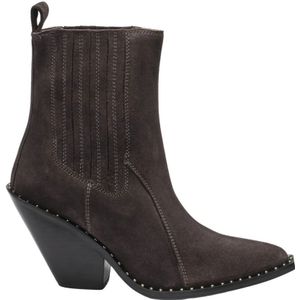 Fabienne Chapot, Schoenen, Dames, Grijs, 41 EU, Leer, Zwarte Croc Enkellaarzen met Gouden Studs