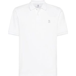Brunello Cucinelli, Tops, Heren, Wit, XL, Katoen, Logo Polo T-shirts