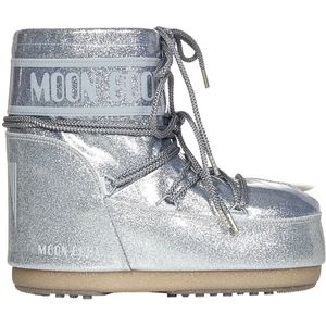 Moon Boot, Schoenen, Dames, Grijs, 36 EU, Zilveren Slip-On Laarzen met Logo Print