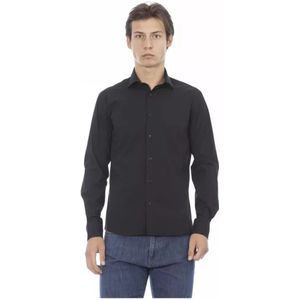 Baldinini, Overhemden, Heren, Zwart, XL, Katoen, Zwarte Slim-Fit Overhemd met Italiaanse Kraag