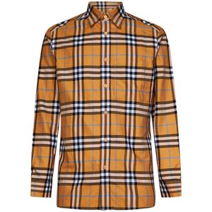 Burberry, Overhemden, Heren, Veelkleurig, S, Katoen, Stijlvol Oranje Geruite Overhemd