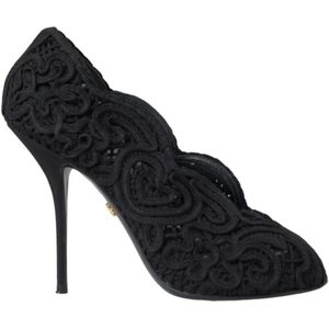 Dolce & Gabbana, Schoenen, Dames, Zwart, 38 EU, Katoen, Zwarte Cord Ricamo Hoge Hak Pumps