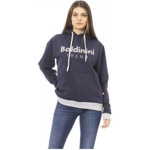 Baldinini, Sweatshirts & Hoodies, Dames, Blauw, L, Katoen, Blauwe Katoenen Trui met Lange Mouwen Fleece Hoodie