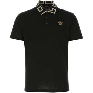 Versace, Tops, Heren, Zwart, XL, Zwart Piquet Polo Shirt