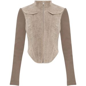 Misbhv, Jassen, Dames, Beige, M, Leer, Lederen Jas met standkraag