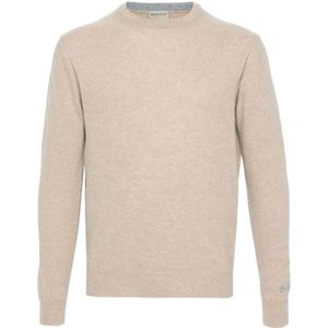 Woolrich, Truien, Heren, Beige, M, Wol, Beige Ribgebreide Crewneck Sweater