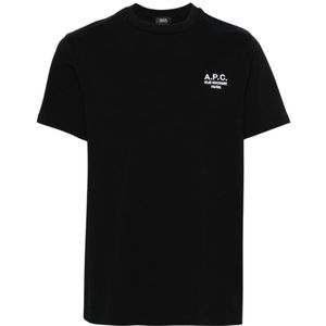 A.p.c., Tops, Heren, Zwart, XL, Katoen, Biologisch Katoen Geborduurd Logo T-Shirt