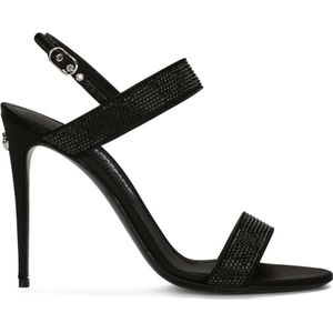 Dolce & Gabbana, Schoenen, Dames, Zwart, 40 EU, Zwarte sandalen met kristallen versiering en hoge hakken