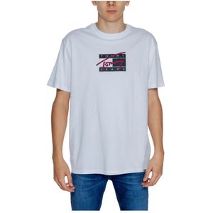Tommy Jeans, Tops, Heren, Wit, S, Katoen, Street Sign T-Shirt Herfst/Winter Collectie