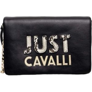 Just Cavalli, Tassen, Dames, Zwart, ONE Size, Zwarte schoudertas met afneembare band en logo belettering