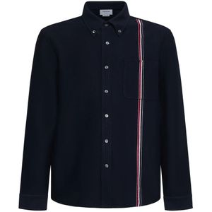 Thom Browne, Overhemden, Heren, Blauw, S, Katoen, Blauw Gestreept Gebreid Overhemd