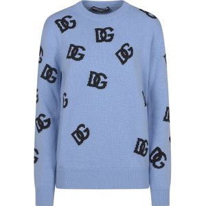 Dolce & Gabbana, Truien, Dames, Blauw, XS, Hoge Hals Sweaters