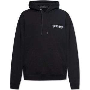Versace, Sweatshirts & Hoodies, Heren, Zwart, L, Katoen, Hoodie met geborduurd logo
