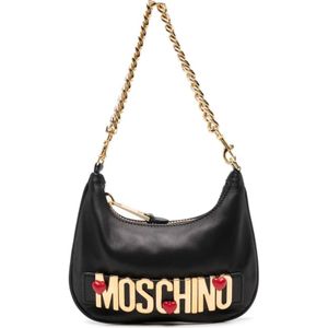 Moschino, Tassen, Dames, Zwart, ONE Size, Leer, Zwarte Hart Stud Crossbody Tas