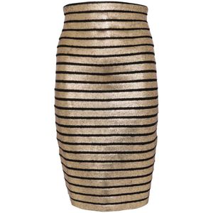 Balmain, Rokken, Dames, Geel, M, Polyester, Gouden Gestreepte Gebreide Knie Rok