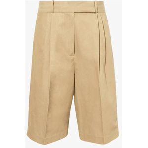 Proenza Schouler, Korte broeken, Dames, Beige, XS, Katoen, Korte Katoenen Linnen Bermuda Shorts