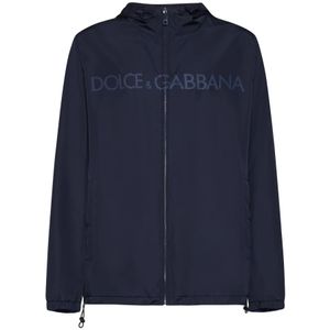 Dolce & Gabbana, Jassen, Heren, Blauw, L, Reversible Logo Print Blue Coat
