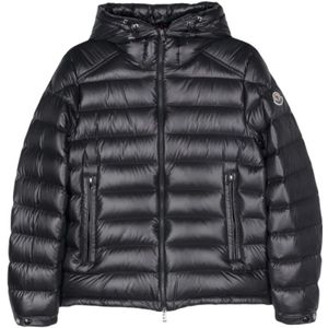 Moncler, Jassen, Heren, Blauw, L, Polyester, Midnight Blue Gewatteerde Jas met Appliqué