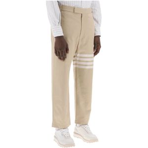 Thom Browne, Broeken, Heren, Beige, L, Katoen, 4-Bar Katoenen Twill Cropped Broek