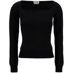 Alexander McQueen, Truien, Dames, Zwart, L, Zwarte Sweaters met Square Neckline