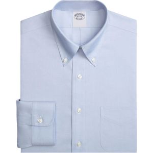 Brooks Brothers, Overhemden, Heren, Blauw, XL, Katoen, Lichtblauw Slim Fit Non-Iron Pinpoint Overhemd met Button Down Kraag